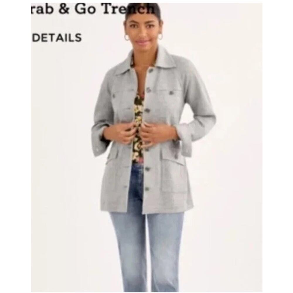CABI Grab & Go Trench Coat in Heather Gray Sz M #6672 NWOT CL
